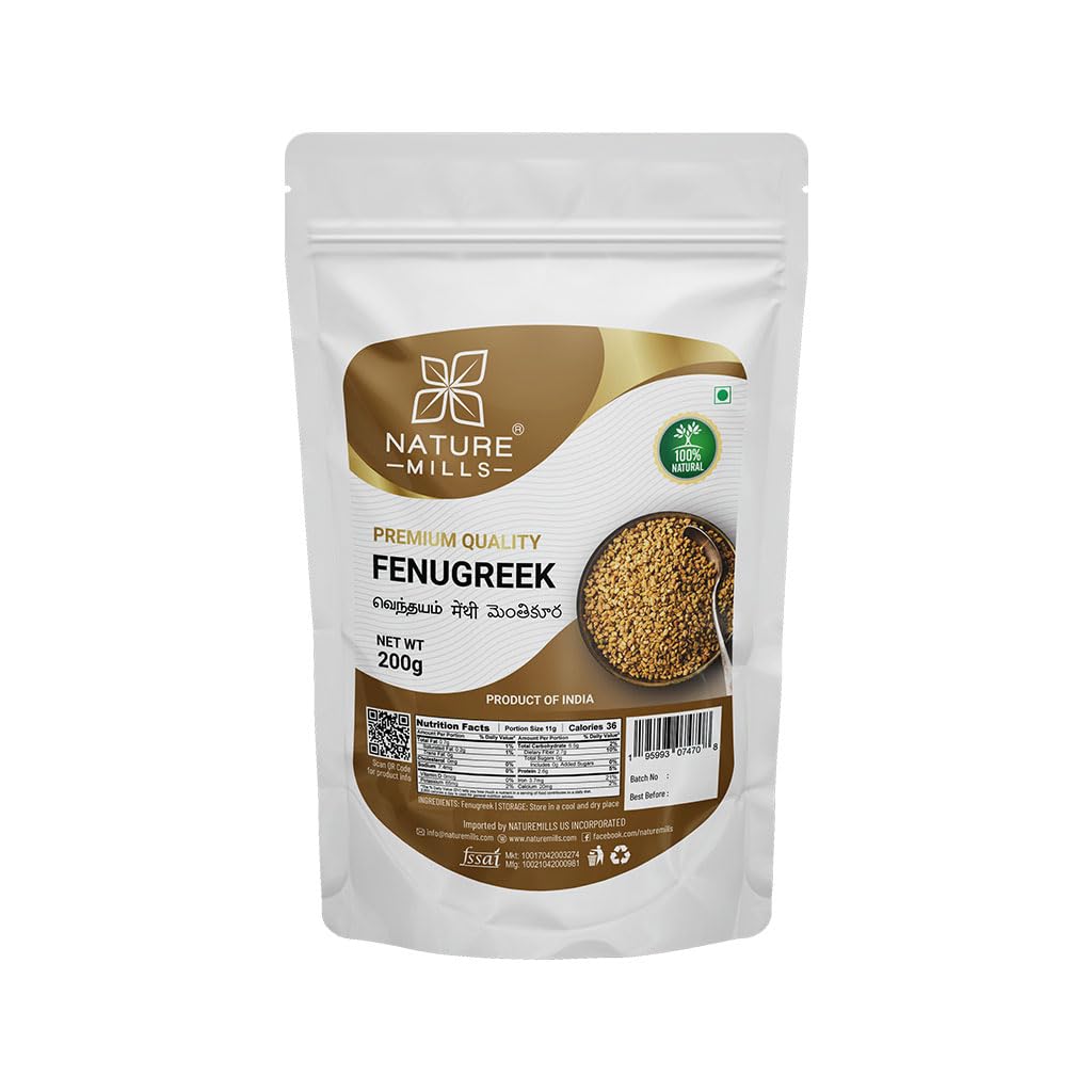NatureMills Premium Fenugreek Seeds - Whole Spice (200g)