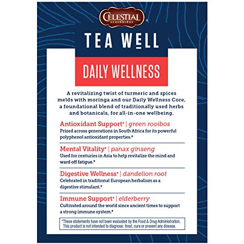 Celestial Seasonings Herbal Tea, Daily Wellness, Organic Turmeric Spice, 12 Count (Pack of 6)