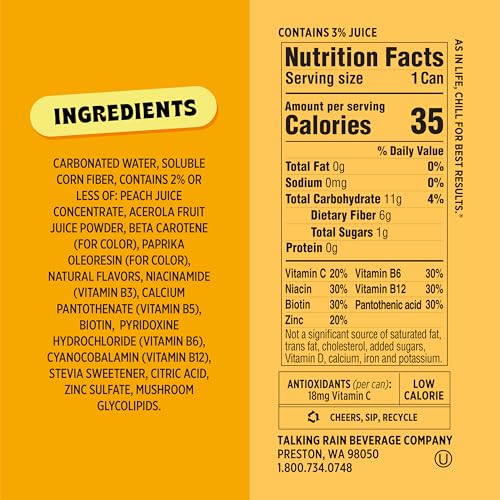 Popwell Prebiotic Soda, Tropical Mango Flavor, 6g Fiber, 1g Sugar, 12 Fl Oz Cans, Pack of 12