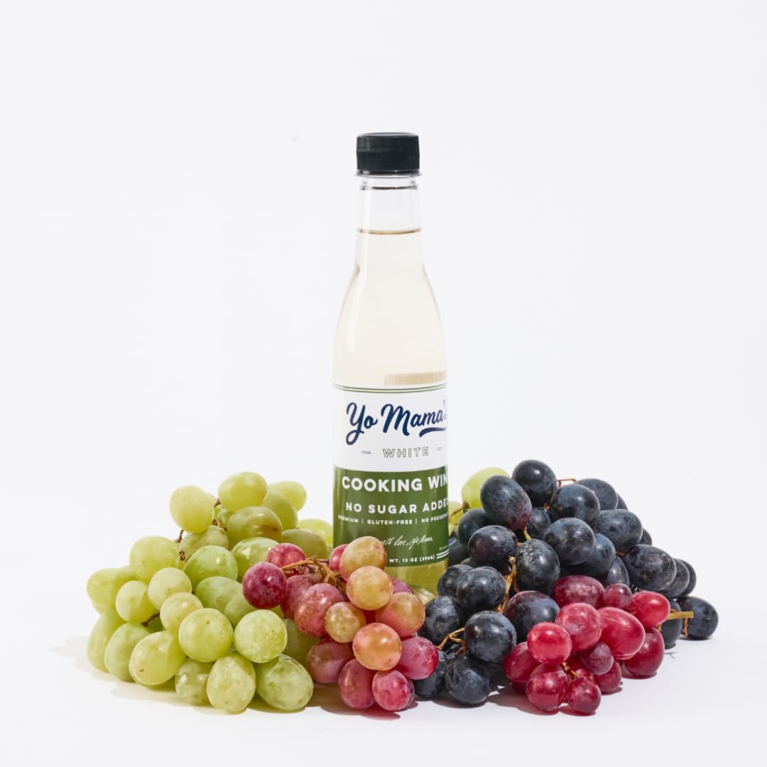 Yo Mamas Foods Premium White Cooking Wine, No Sugar Added, Gluten Free, 13 Ounce (Pack of 3)