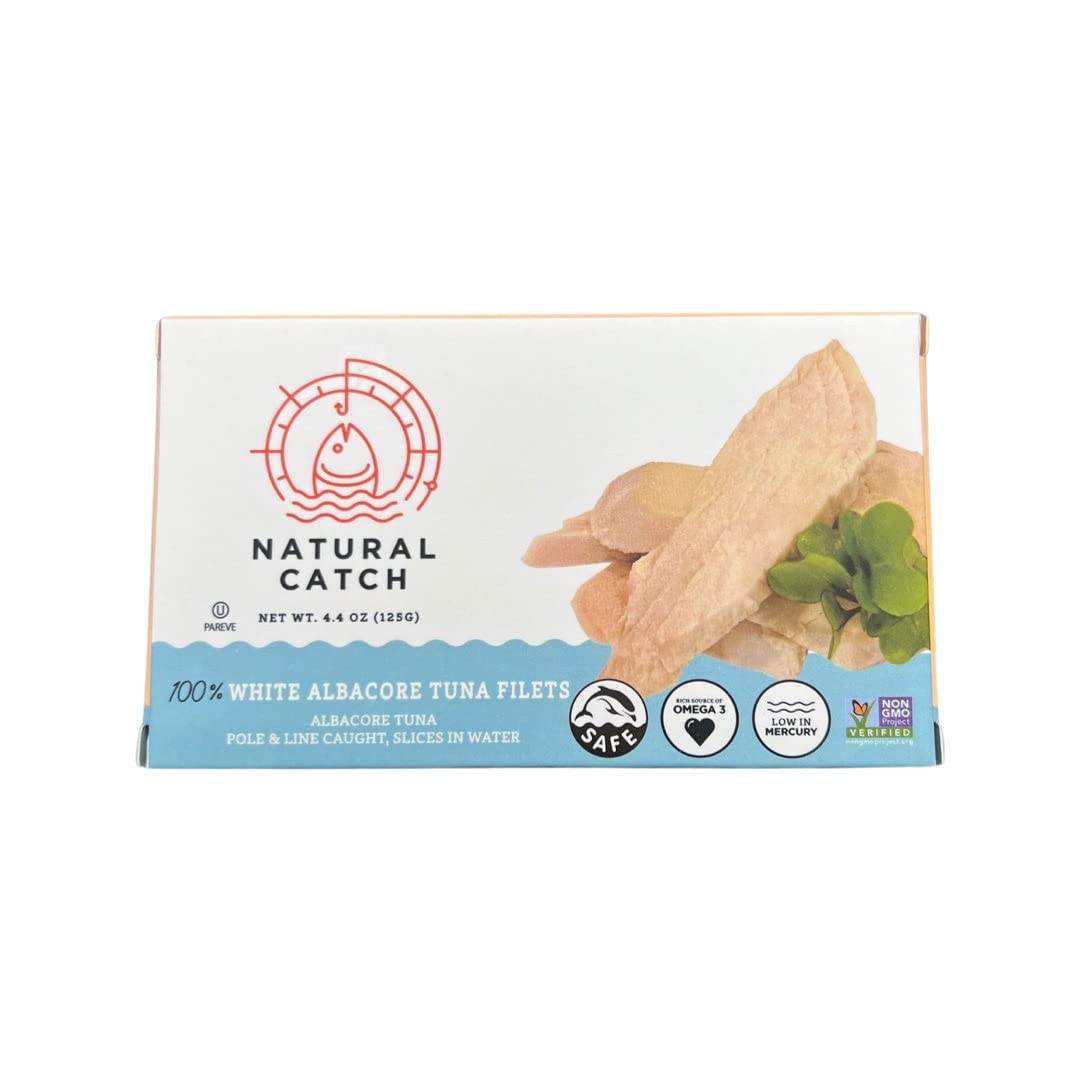 Natural Catch Tuna White Albacore Filets, Hand Cut, Pole & Line Caught, 120 Calories Gluten-Free, Paleo, Keto Friendly, Premium