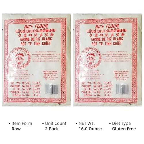 Erawan Thai Rice Flour 16 Oz (Basic), 2 Pack Great For Cooking & Baking, 1 Lb Traditional Water Milled Rice Flour Can Make A Var