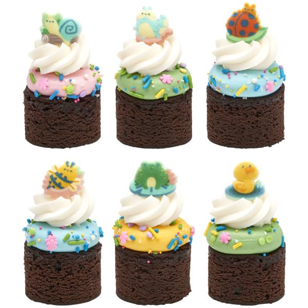 Spring Critters - Duck, Snail, Caterpillar, Ladybug, Bee Edible Sugar Cake Toppers, 12 Count