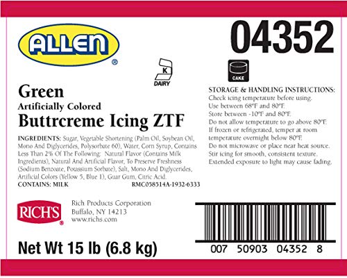 Rich'S Jw Allen Pre-Whipped Icing Green, Buttercream, 240 Oz