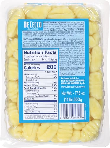 De Cecco Pasta, Potato Gnocchi No.401, 17.5 Ounce (Pack Of 4)