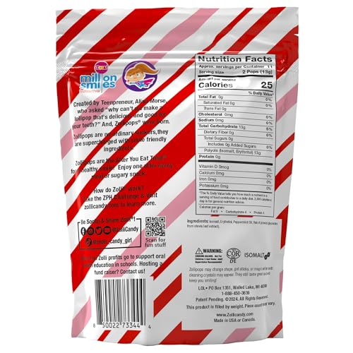 Zollipops Clean Teeth Lollipops, Anti Cavity, Sugar Free Candy For A Healthy Smile Great For Kids, Diabetics And Keto Diet, Pepp
