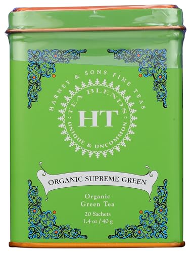 Harney Sons Organic Supreme Green, HT Tin 20 Sachets 1.4 oz 40 g