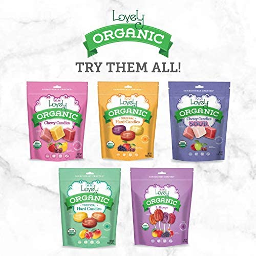 Lovely Candy Co. Organic Chewy Candies 5oz Bag (12-pack) | Natural Strawberry, Lemon & Cherry Flavors | Vegan, Gluten Free, Non-