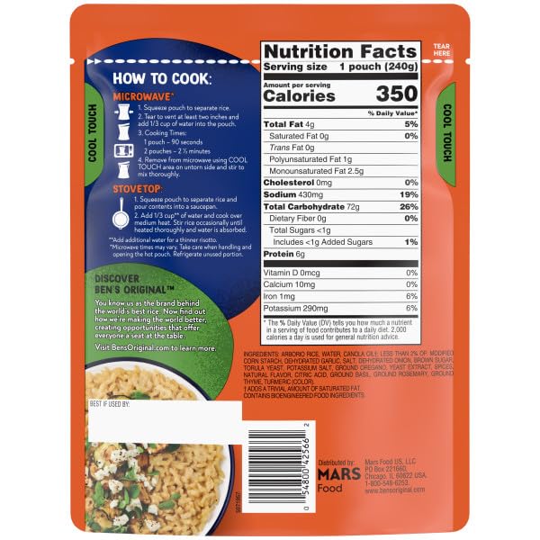 BENS ORIGINAL Risotto Roasted Garlic & Herb Flavored Rice, Easy Dinner Side, 8.5 oz Pouch