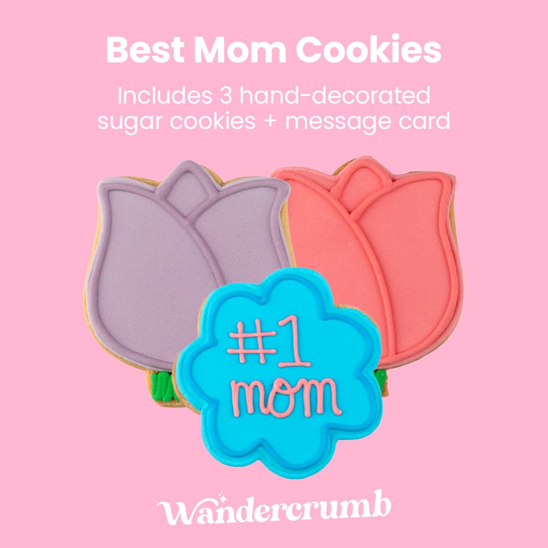 WANDERCRUMB | Mom Birthday Gifts | Hand Decorated Sugar Cookies Gift Set - 3 Pack in Box with Message Card - Birthday Gifts for
