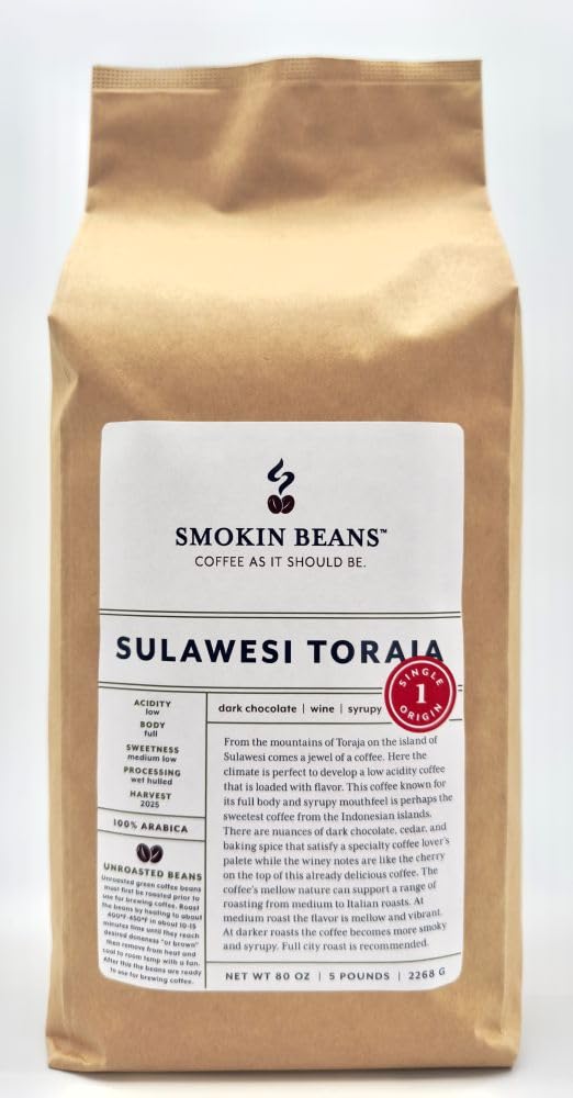 Smokin Beans Unroasted Green Arabica Coffee Beans, Specialty Grade, 5-Pound (80 Ounce)