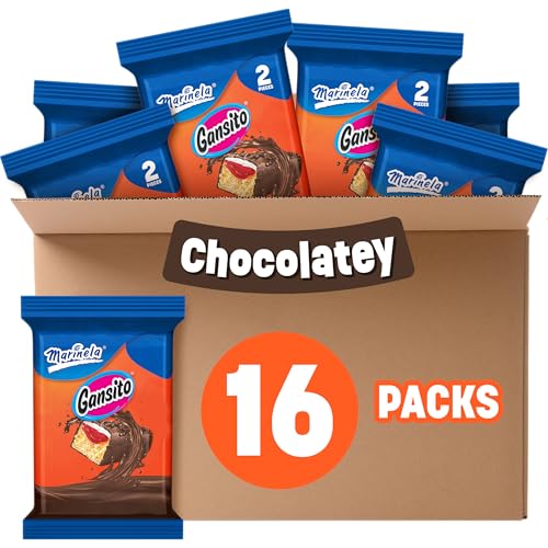 (Restock) Marinela Gansito Chocolatey Filled Snack Cake, 16 Individual Twin Packs, (2 Ct Each), Strawberry, Chocolate And Crème Snack Cakes, 56.48 Oz Multipack