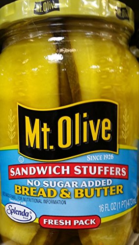 Mt. Olive Sandwich Stuffers Bread & Butter Pickles, No Sugar Added 16 Oz (Pack of 3)
