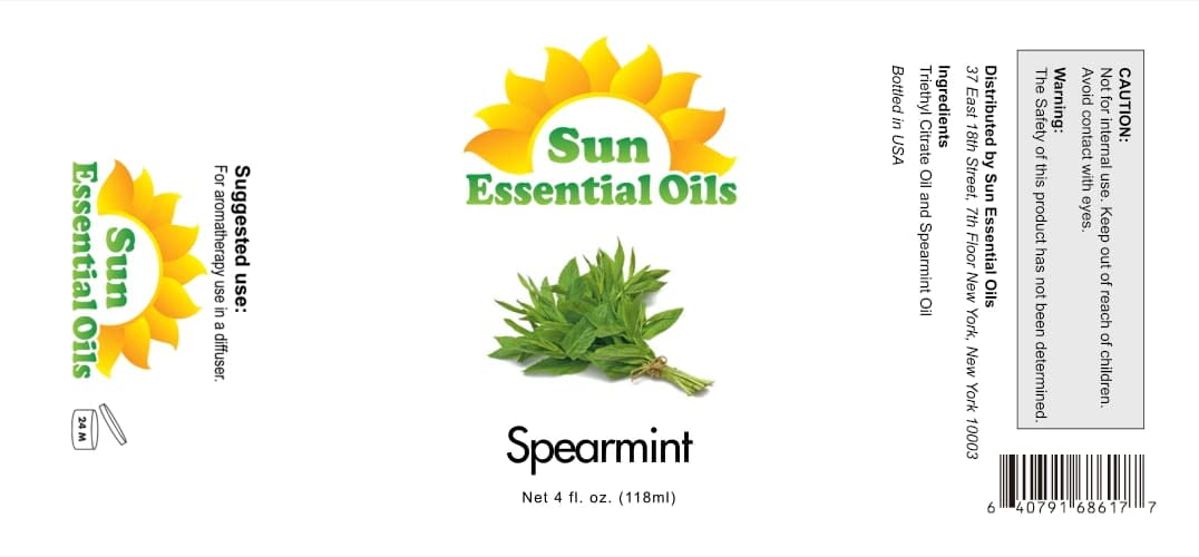 Sun Essential Oils 4Oz - Spearmint Essential Oil - 4 Fluid Ounces