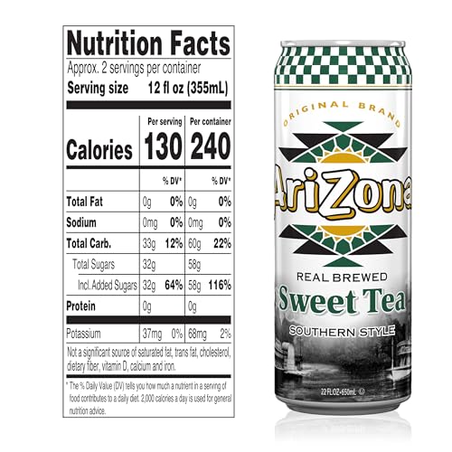 AriZona Sweet Tea, 22 Fl Oz Big Can (Pack of 12) - Refreshing Iced Tea Beverage, Perfect for Thirst Quenching!