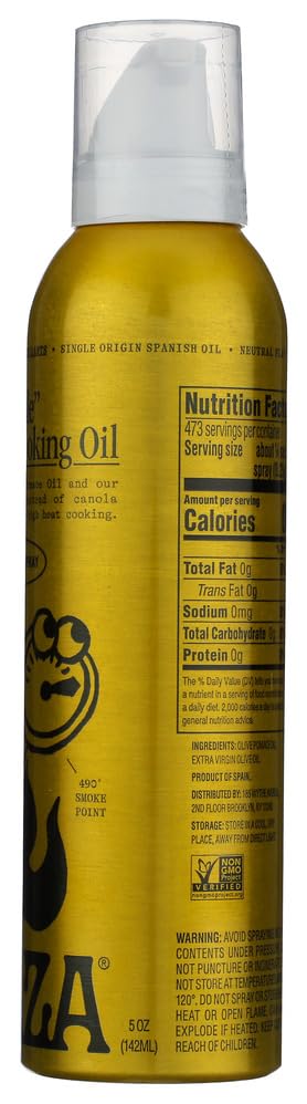 Graza Frizzle High Heat Cooking Oil Spray - High Polyphenol Olive Oil - 5 oz (148ml) - Ideal for Frying, Baking & Grilling