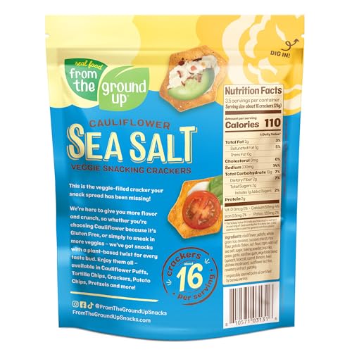 Real Food From The Ground Up Cauliflower Snacking Crackers - 6-Pack Snack Bags (Sea Salt)