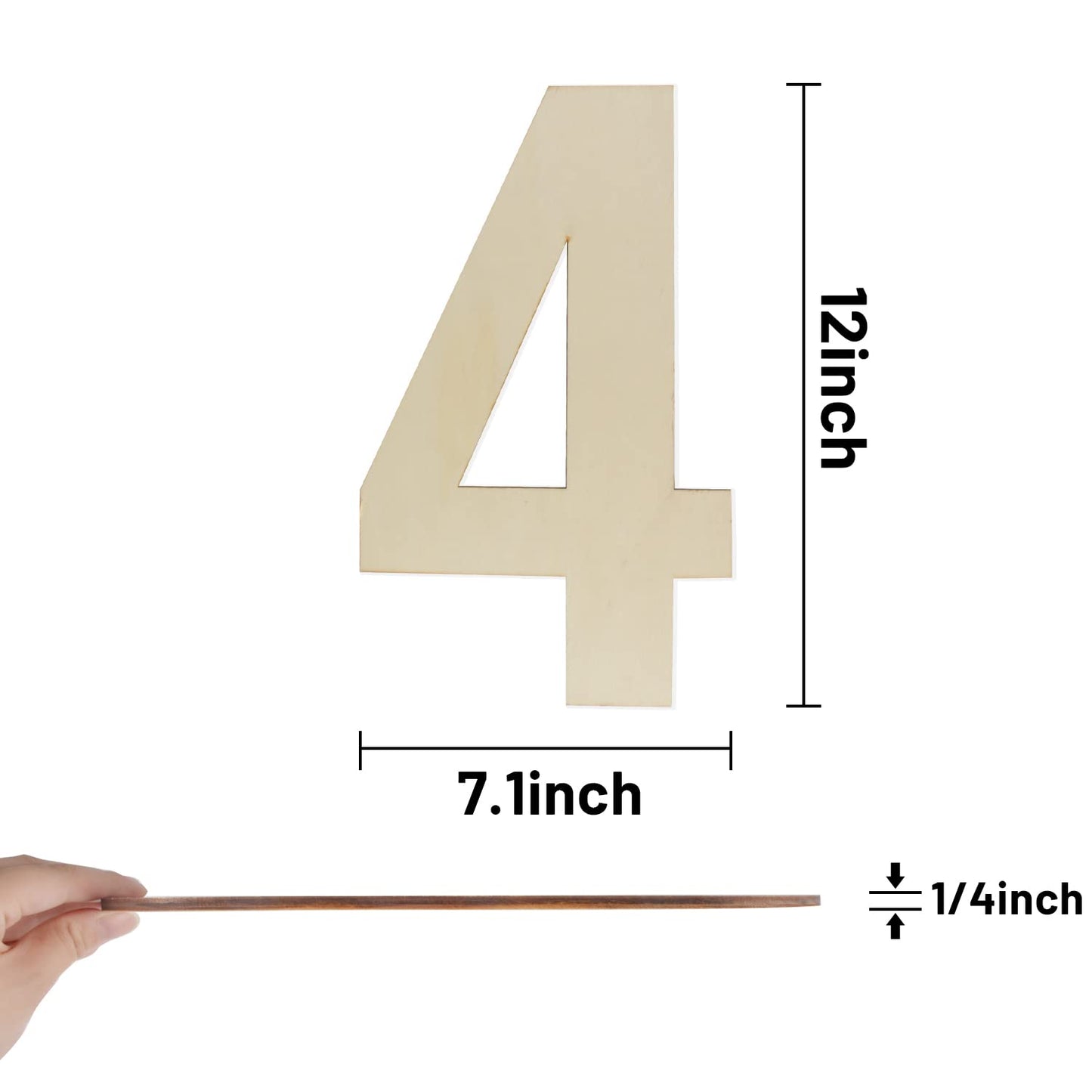 Hongma 12 Inch Wooden Number 4 Cutout - Unfinished Wood for DIY Craft, Wall Decor, Birthday, Wedding, Kitchen Home Decoration