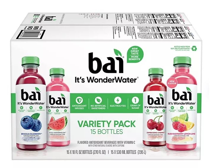 Bai Antioxidant Caostal Beverages With Vitamin C Or E Variety Pack Of 15/18 Fl Ounce Net Wt 270 Fl Ounce
