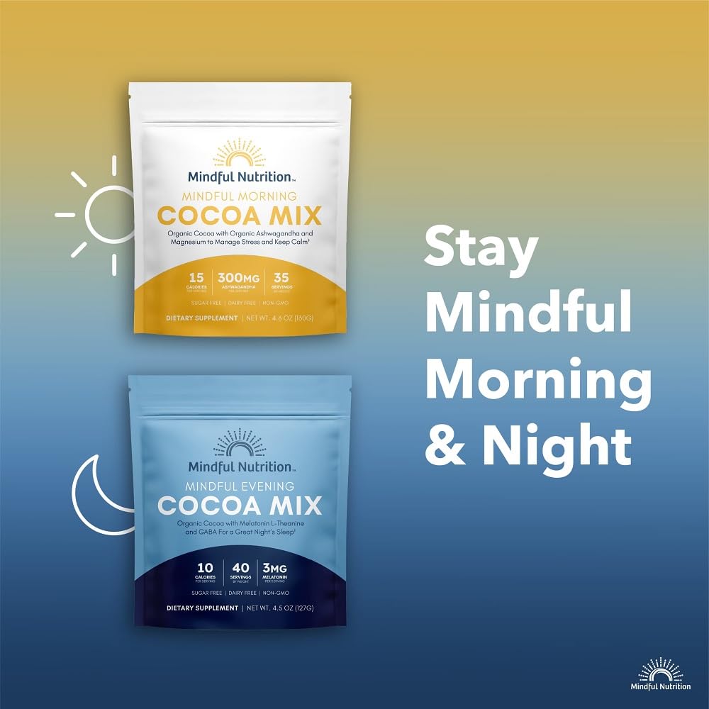 Mindful Evening Sugar Free Cocoa Mix Natural Sleep Aid  40 Servings  Melatonin 3mg  L-Theanine  GABA dietary products  Natural Calm Sleep Support Stress Relief Calm Sleepy Cocoa Nighttime Hot Chocolate