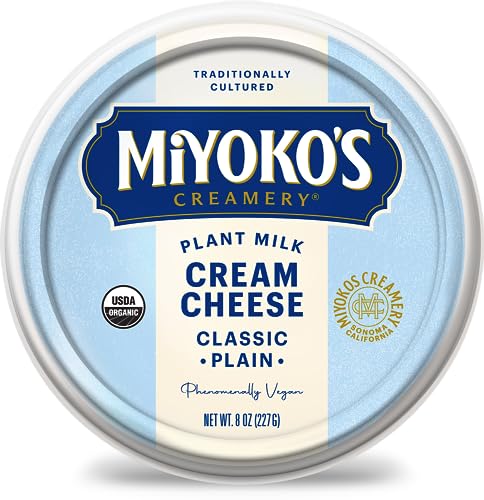 MIYOKOS CREAMERY Organic Vegan Cream Cheese, Classic Plain, 8 oz Tub (1-Pack)