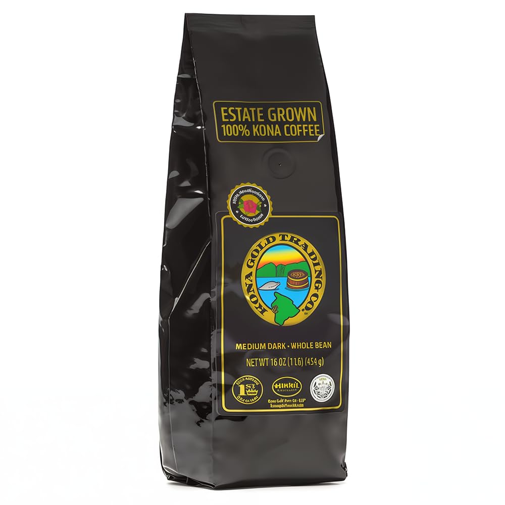 Kona Gold Rum Co. Hawaiian Kona Coffee Whole Bean - Medium/Dark Roast Extra Fancy - 16 oz