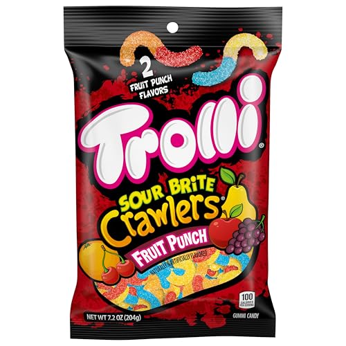 Trolli Sour Brite Crawlers Candy, Fruit Punch Flavored Sour Gummy Worms, 7.2 Ounce (Pack of 2)