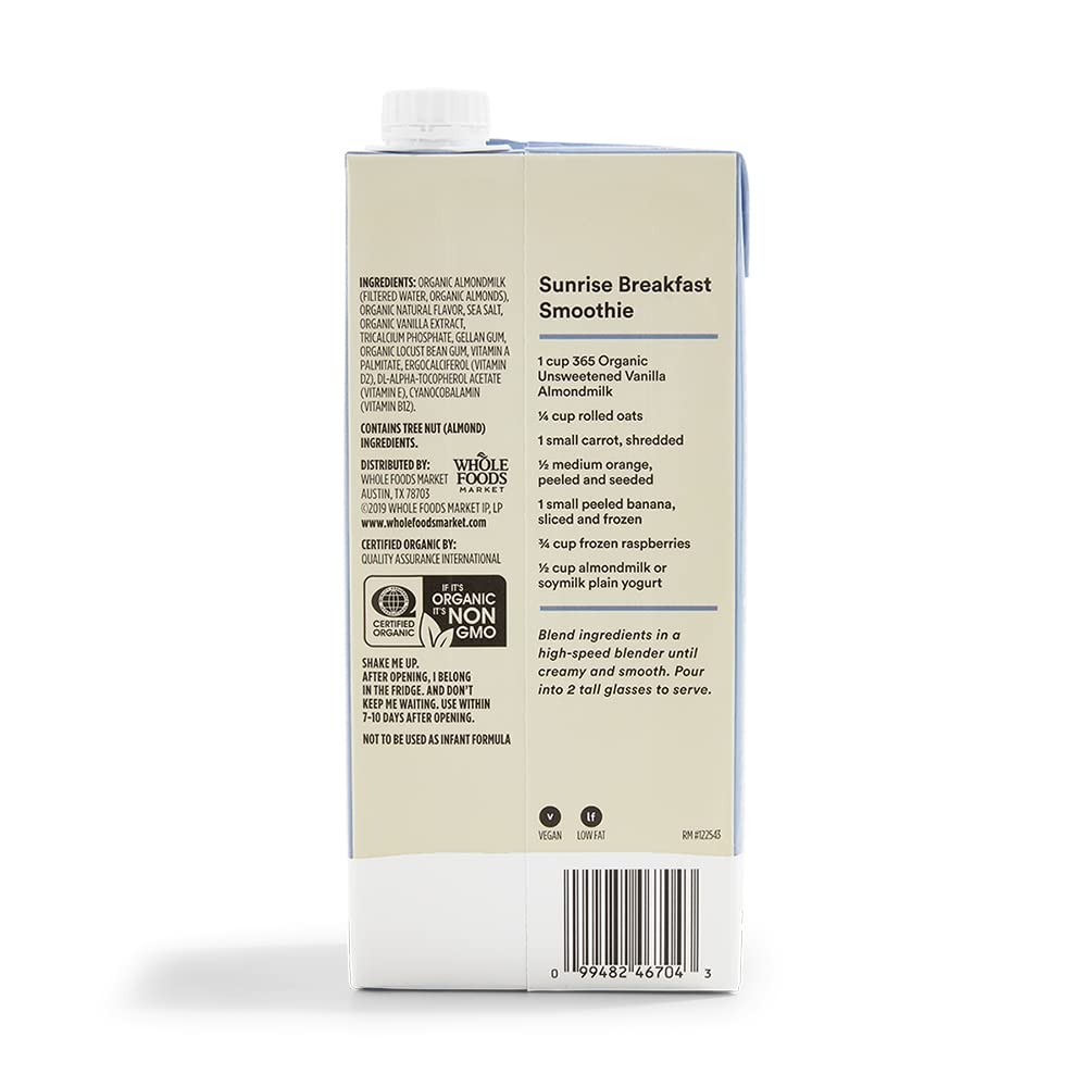 365 By Whole Foods Market, Organic Unsweetened Vanilla Almond Milk, 32 Fl Oz