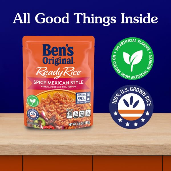 BEN S ORIGINAL Ready Rice Spicy Mexican Style Flavored Rice, Easy Dinner Side, 8.5 oz Pouch (Pack of 12)