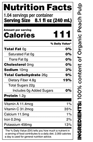 Pomona Organic Peach Juice (Pack of 12), Cold Pressed USDA Organic Juices, 100% Peaches, No Added Sugar, Not From Concentrate, V