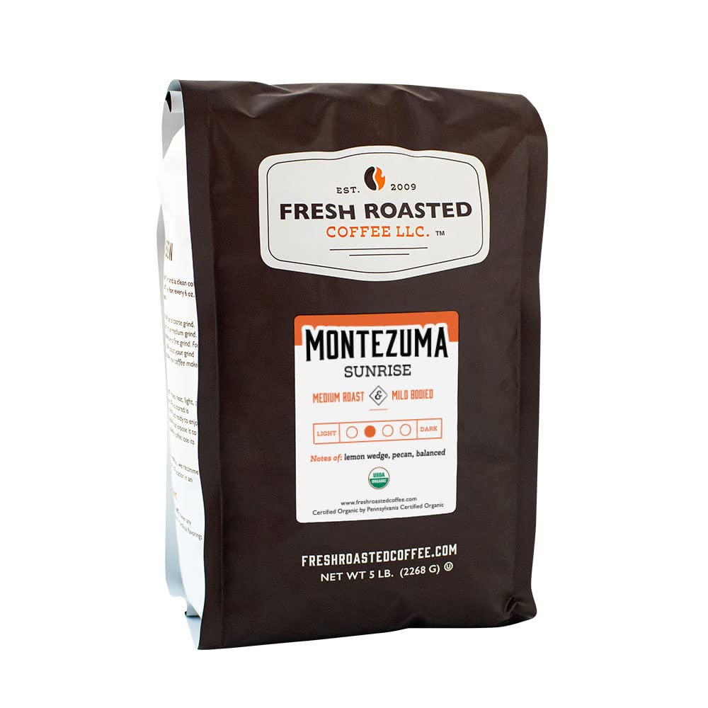 Fresh Roasted Coffee, Organic Montezuma Sunrise, 5 Lb (80 Oz), Medium Roast, Kosher, Whole Bean
