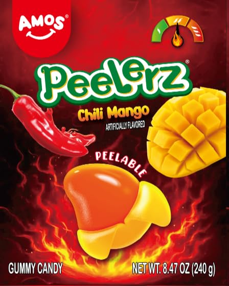 Amos Peelerz Chili Mango Peelable Gummy Candy  Spicy Sweet Mango Flavor  Real Fruit Juice Infused  8.47 Oz (240G)