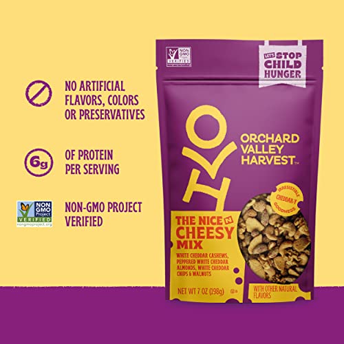 Orchard Valley Harvest Nice N Cheesy Mix, 1.85 oz (Pack of 14), White Cheddar Almonds, Cashews, Chips, Walnuts, Resealable Bag,