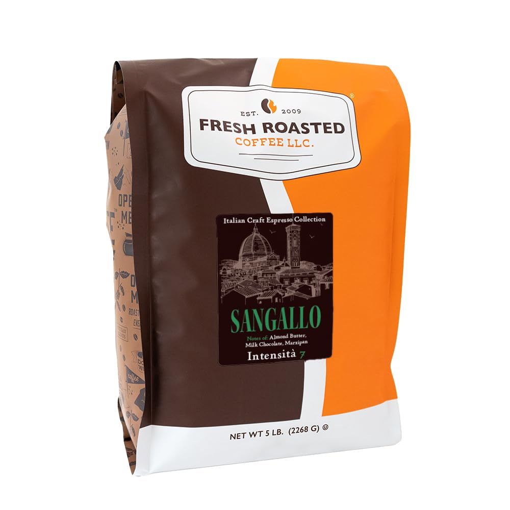 Fresh Roasted Coffee  Sangallo Italian Craft Artisan Blend  5 Lb (80 Oz)  Medium Roast  Kosher  Whole Bean