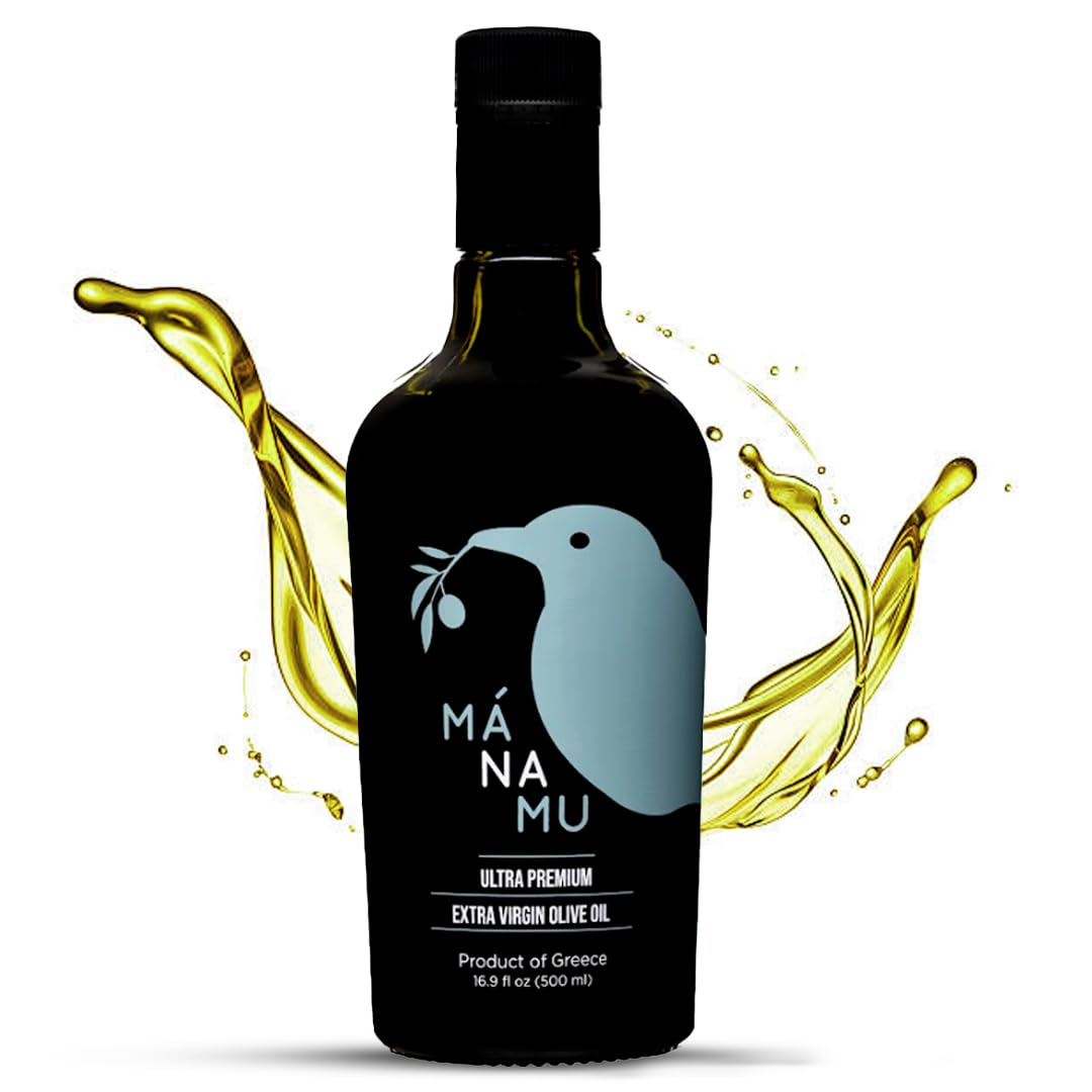 Mánamu Ultra Premium Extra Virgin Olive Oil - 100% Koroneiki, Cold Pressed, Low Acidity, 16.9 Fl Oz (500 ML)