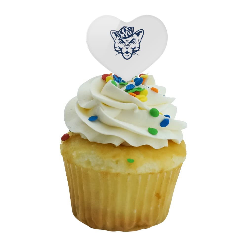 GRAPHICS & MORE Acrylic Cupcake Picks Set of 6 - Brigham Young University Heart Decoration Toppers