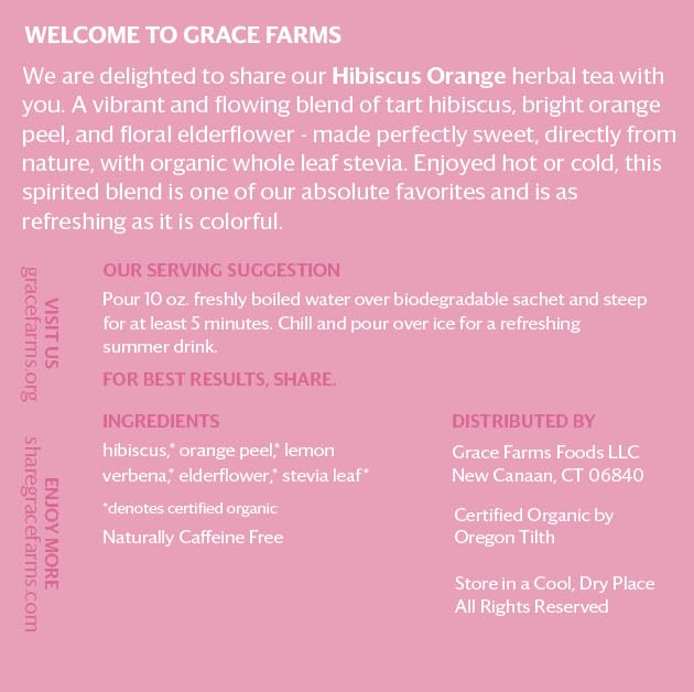 Grace Farms Hibiscus Orange Herbal Tea - Organic, Caffeine Free, 16 Pyramid Sachets