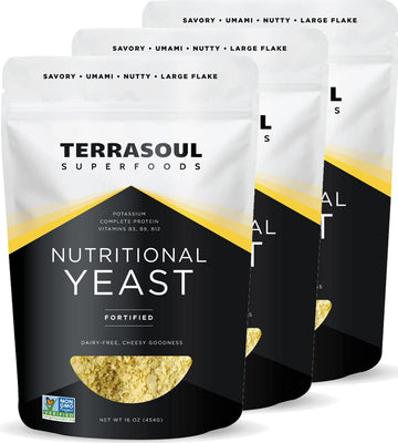 Terrasoul Superfoods Premium Nutritional Yeast Flakes, 3 Lbs (Pack of 3), Fortified, Savory Superfood for Vegan Cheese, Seasonin