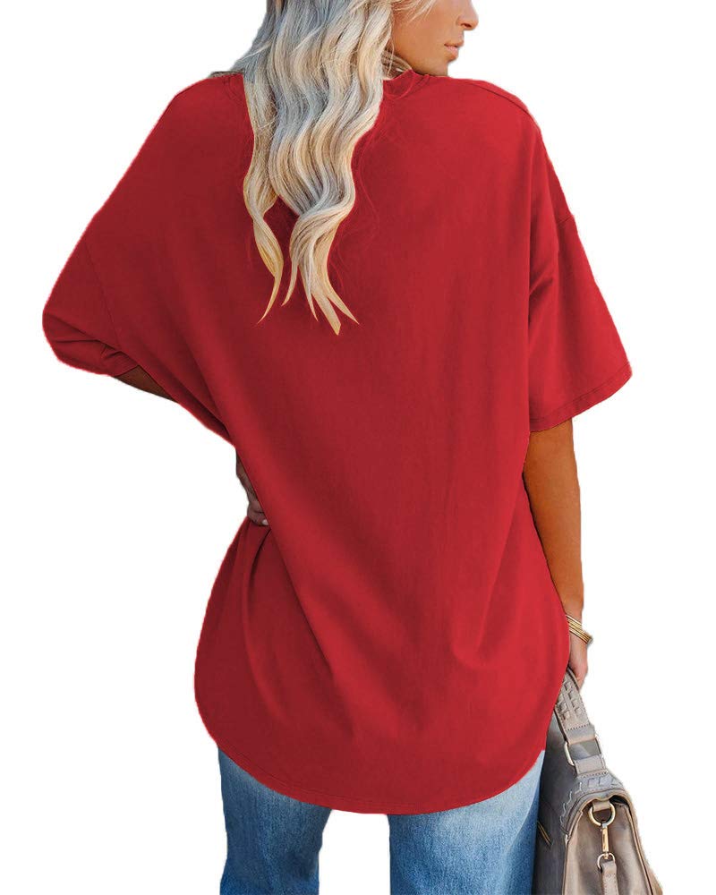 Ebifin Womens Oversized T Shirts Tees Half Sleeve V Neck Comfy Cozy Cotton Tunic Tops