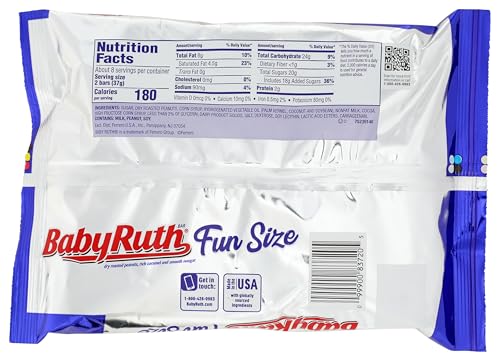 Baby Ruth Candy Bars with Chocolatey Caramel, Peanuts, and Nougat, Fun Size Candy Bars in Bag, 10.2 oz