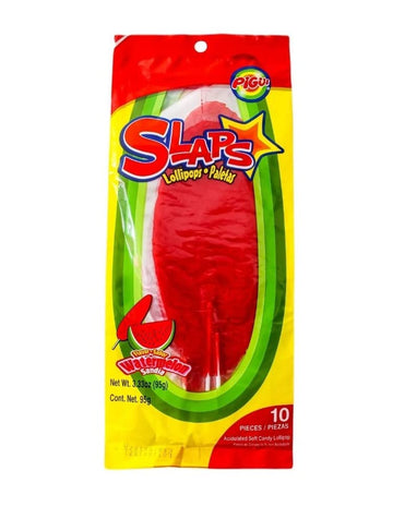 Dulces Pigui Slaps Watermelon Flavor Paletas Mexican Candy (100 Lollipops)