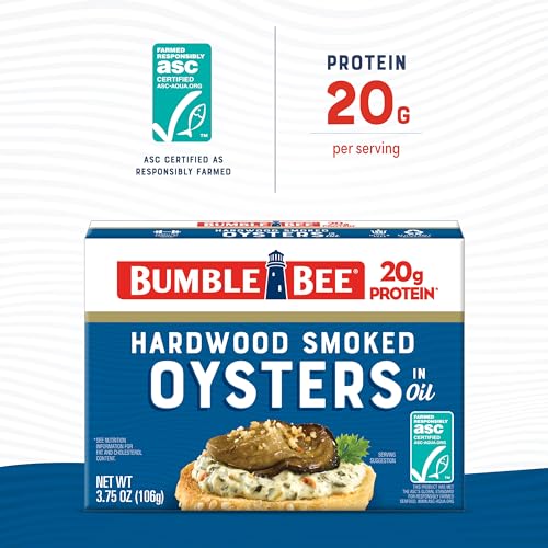 Bumble Bee Canned Smoked Oysters, 3.75 oz Cans, Pack of 12, Gluten Free, 18g Protein per Serving
