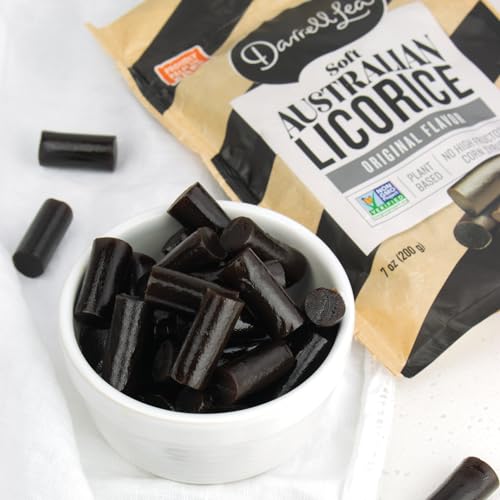 Darrell Lea Soft Australian Licorice, Original Black Flavor, 7 Ounce Bag (8-Pack) | Non-Gmo, No Palm Oil, Plant Based, No High F