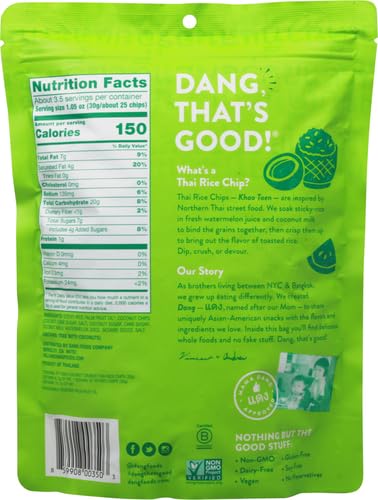 Dang Thai Rice Chips | Gluten Free, Soy Free & Preservative Free Rice Crisps, Healthy Snacks Made with Whole Foods (Coconut Crunch, 3.5 Ounce (Pack of 1))