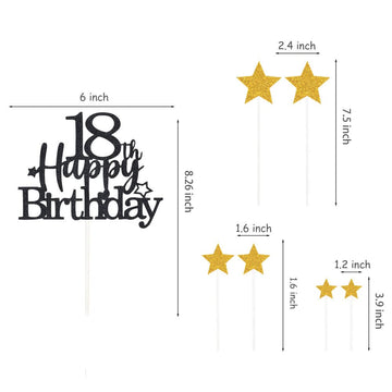 Pargleev Glittery 18Th Happy Birthday Cake Topper With Star,Personalised 18 Birthday Cake Toppers Party Decorations Party Suppli