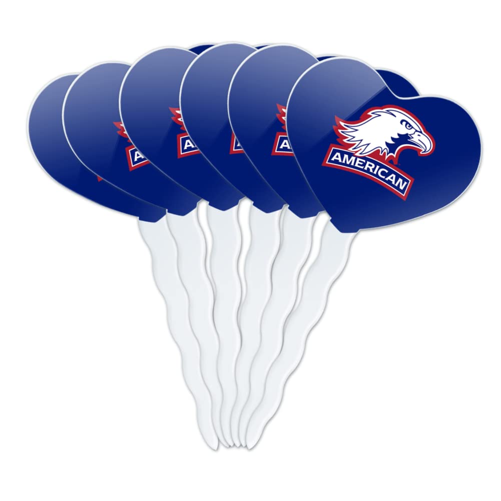 GRAPHICS & MORE Cupcake Picks Set of 6, Acrylic Decoration Toppers, American University Heart Love Design