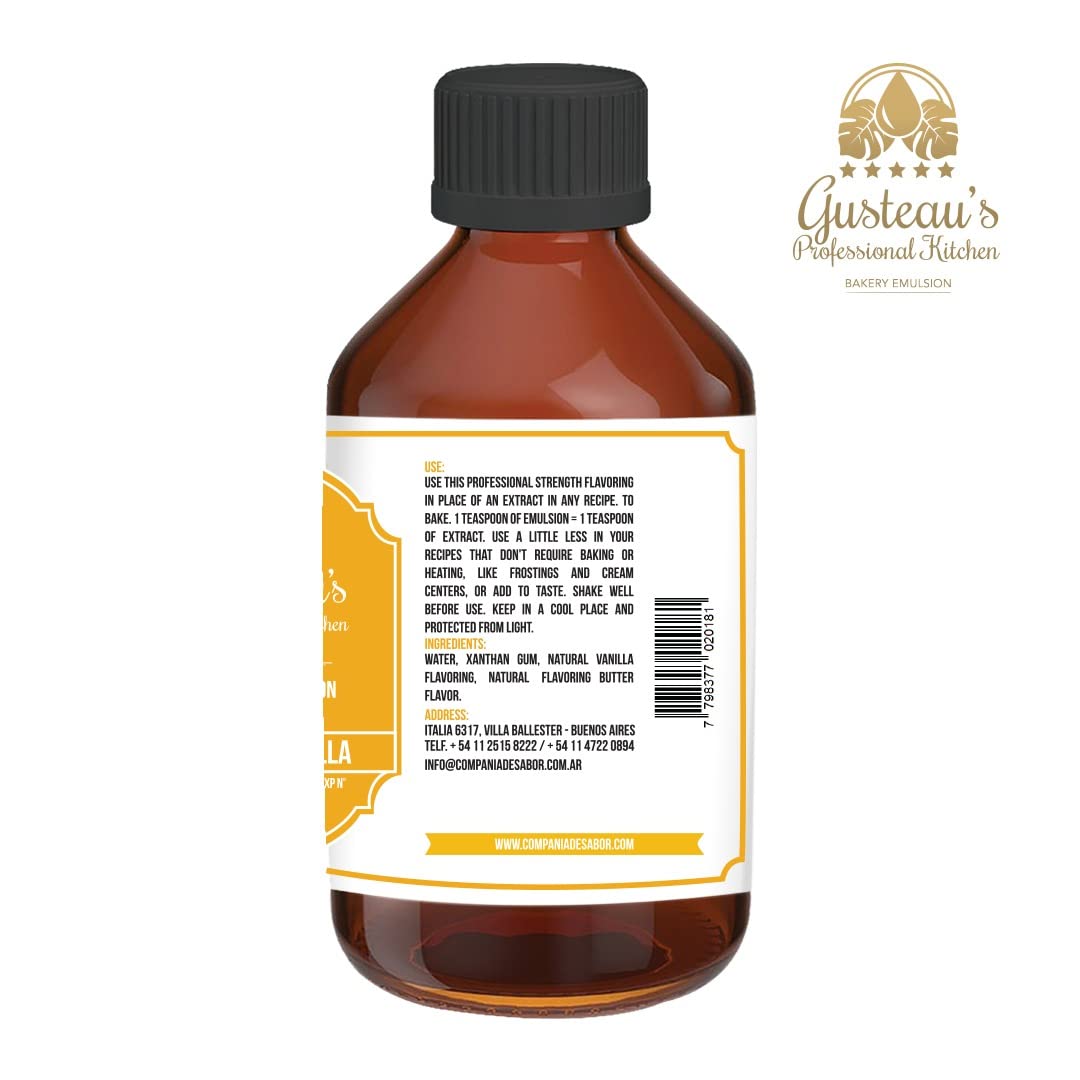 GUSTEAU’S Butter Vanilla Bakery Emulsion,    Free, Sugar Free, Kosher, 4 fl oz (100ml)