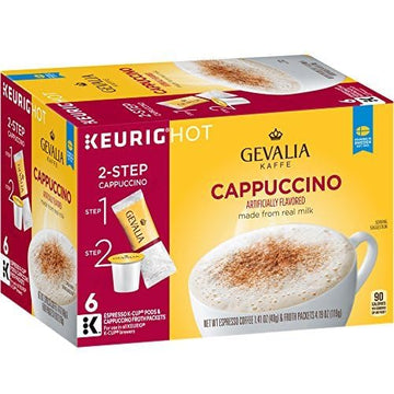 Gevalia Cappuccino Keurig K Cup Pods With Froth Packets 5.98Oz (24 Count, 4 Boxes)