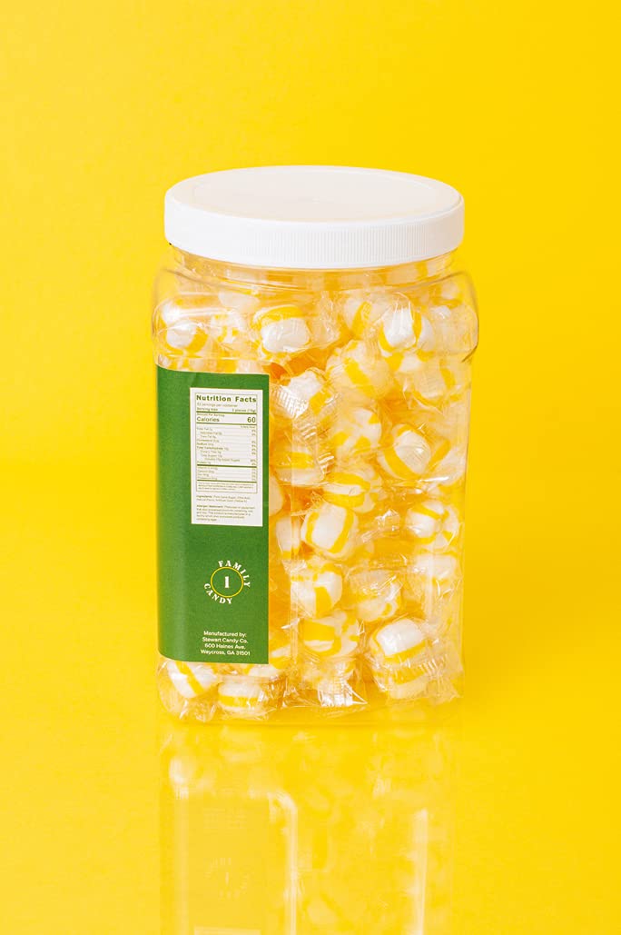 Papa'S Puffs Lemon Flavored Pure Sugar Candy - Individually Wrapped In Resealable Tub - Fat-Free, Gluten-Free, Cholesterol-Free