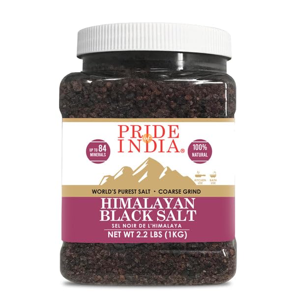 Pride Of India Himalayan Black Rock Salt, Coarse Grind, 2.2 Pound (Pack of 6), 84+ Minerals, Ideal for Cooking and Bath Use